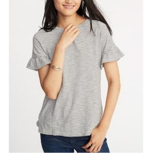 Ruffle Sleeve Slub Knit Top for Women